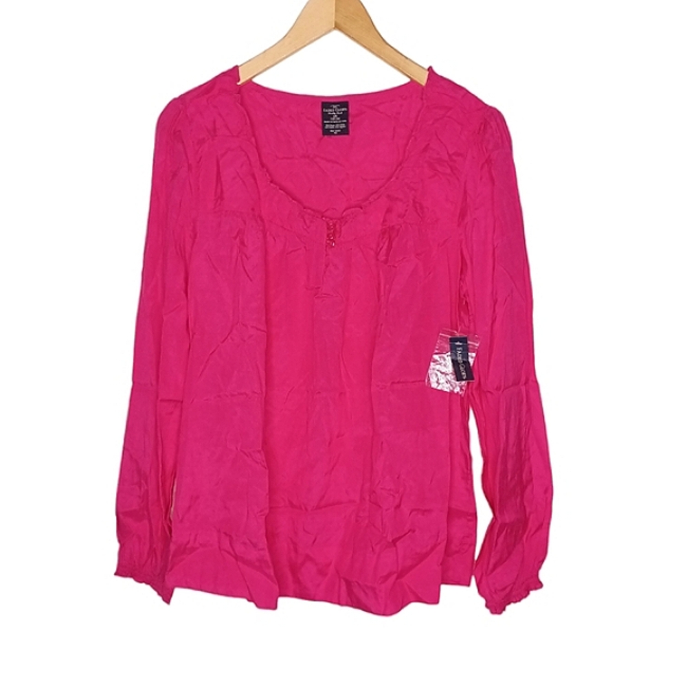 Faded Glory Hot Pink Long Sleeve Peasant Blouse